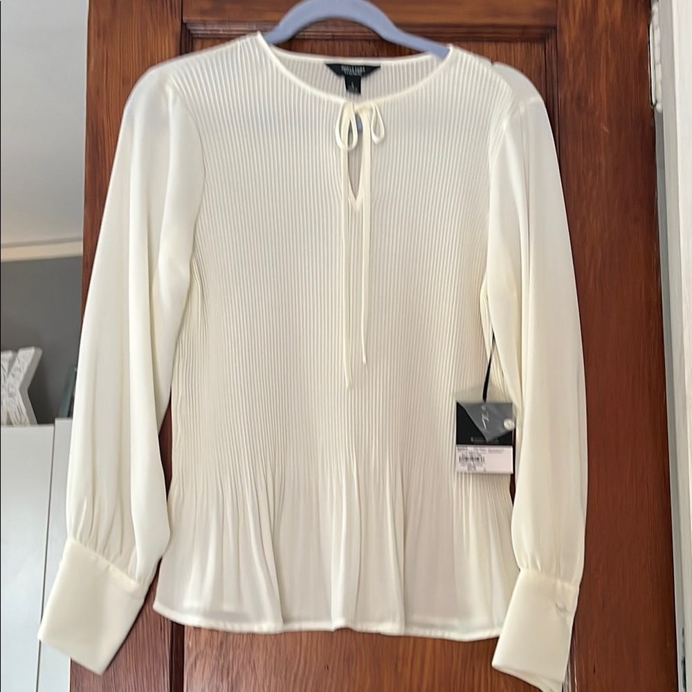 Vera Wang Cream Pleated Tie Front Blouse